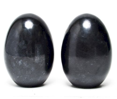 Italian Black Marble Egg Form Bookends, Pair