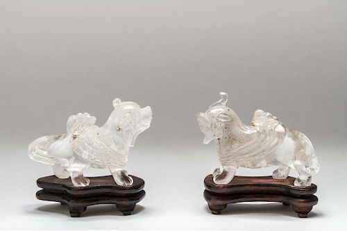 Chinese Winged Foo Dogs / Fu Lions Sculptures Pair