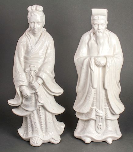 Chinese Figures Glazed Ceramic Sculptures, Pair