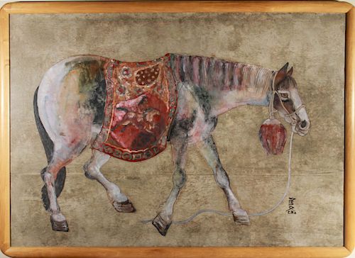 "Tang Horse" Chinese Gouache on Paper 20th C.