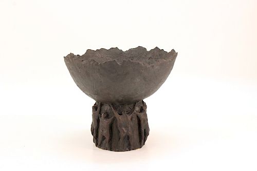 Modern Sculptural Pottery Footed Bowl
