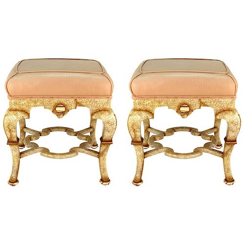 Hollywood Regency Upholstered Benches, Pair