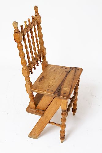 Turned Oak Chair Convertible to Step Stool
