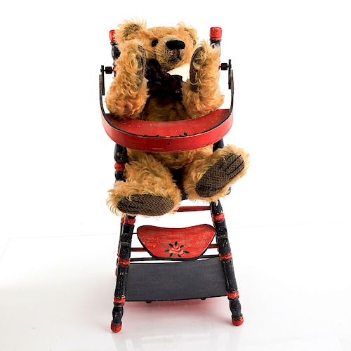 1 PLUSH ARTICULATED COLLECTIBLE BEAR WITH HIGH CHAIR