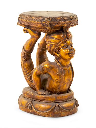 A Gilt Decorated Figural Stool<br>Height 21 1/2 x