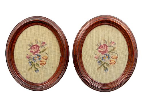 A Pair of Needlepoints<br>of oval form in matchin