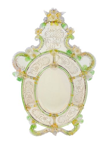 A Venetian Glass Mirror<br>Length overall 42 1/2 