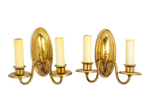 A Pair of Victorian Brass Sconces<br>Height 8 1/2
