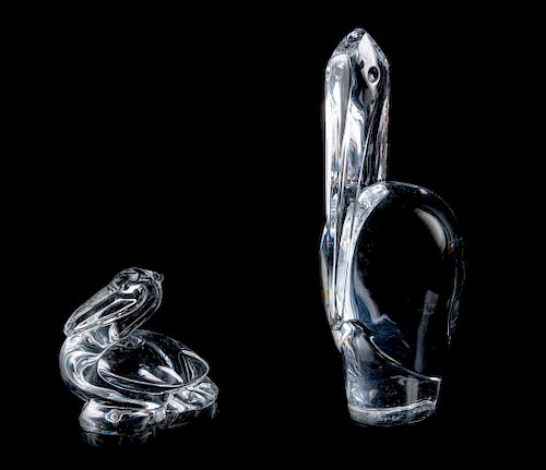A Baccarat Glass Pelican Figure<br>together with 
