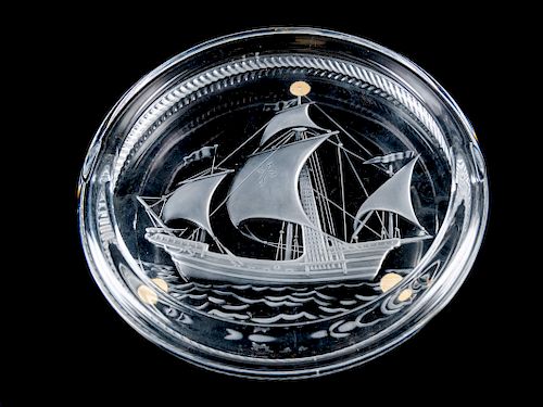A Lalique Etched Glass Dish<br>Diameter 6 3/4 inc