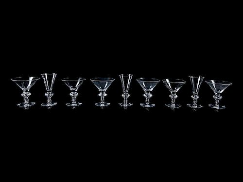 Nine Steuben Glass Stems<br>comprising five cordi
