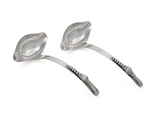 A Pair of Mexican Silver Sauce Ladles<br>Length e