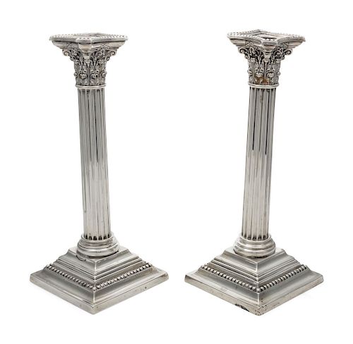 A Pair of American Silver Candlesticks<br>Height 
