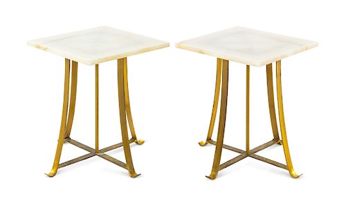 A Pair of Gilt Metal and Marble End Tables<br>Hei