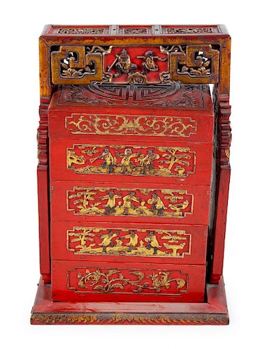 A Chinese Export Gilt and Lacquered Locking Cabin