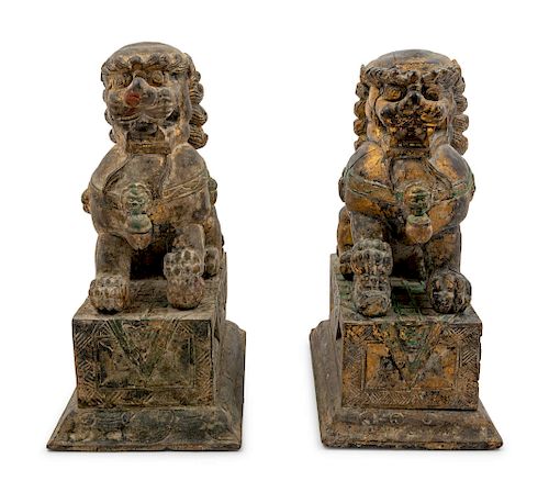 A Pair of Carved Wood Fu Lions<br>LATE 20TH CENTU