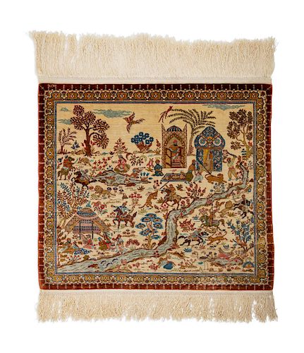 A Persian Silk Pictorial Rug <br>SECOND HALF 20TH