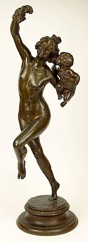 Frederick William MacMonnies, American (1863-1937) Bronze Sculpture "Bacchante et Enfant Faune" Signed F. MacMonnies 1894