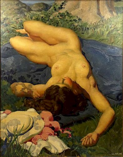 René-Georges Hermann-Paul, French (1874-1940) Circa 1937 Oil on Canvas, Nude in Landscape