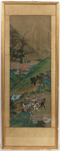 Chinese Painting on Silk of Warrior & Battle Scene