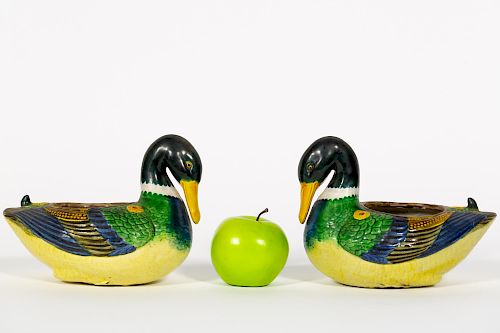 Pair, Chinese Polychrome Hanging Duck Planters