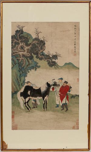Mengfu Zhao, "Inspection of Horse" Watercolor