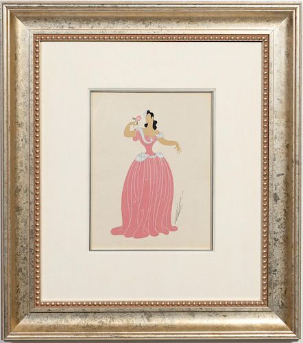 Erte, "Rose Costume Sketch", Signed Gouache