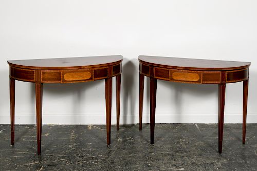 Pair, Hepplewhite Style Demilune Console Tables