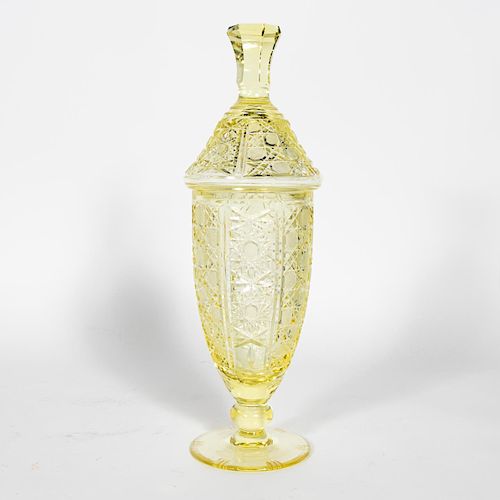 Yellow Lidded American Brilliant Cut Glass Vase