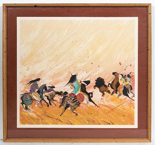 Earl Biss "Buffalo Hunt" Signed Lithograph 1/100