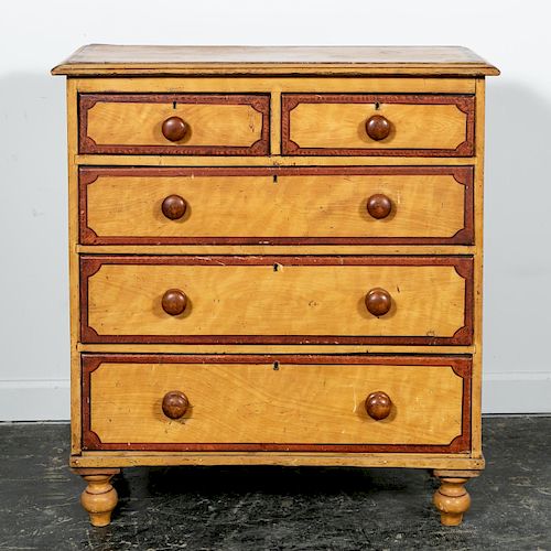 19th C. English Grain Painted Five Drawer Chest