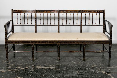 Long Black Japanned Chinoiserie Decorated Bench