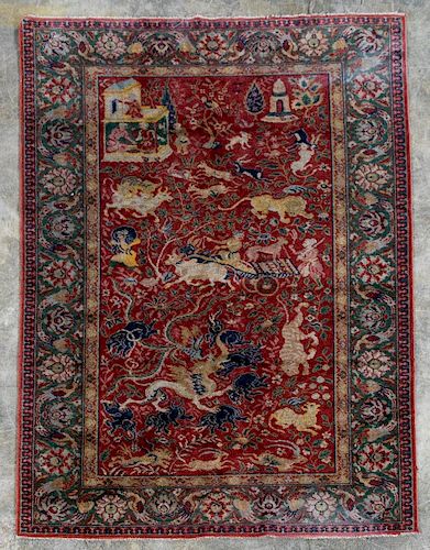 Handwoven Continental Mogul Style Pictoral Rug