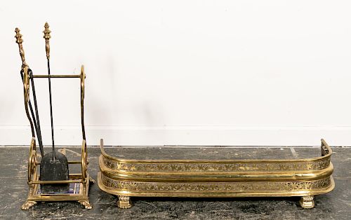 Four Piece, English Brass Fireplace Accessory Set
