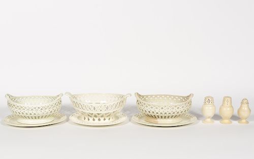 Group, 9 PC. 19th C. Creamware Baskets and Shakers