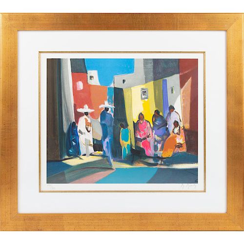 FRAMED COLOR LITHOGRAPH PRINT, MEXICAINS ET MEXICAINES, BY MARCEL MOULY