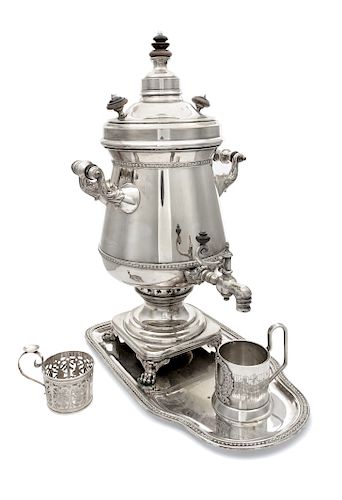 A Russian Silver-Plate Samovar and Tray<br>Height