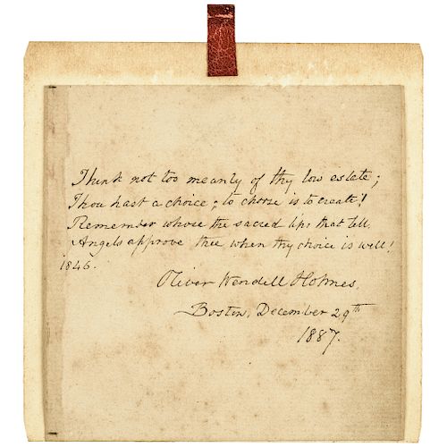 OLIVER WENDELL HOLMES Sr. (1809-1894) Signed + Dated Autograph Poem 