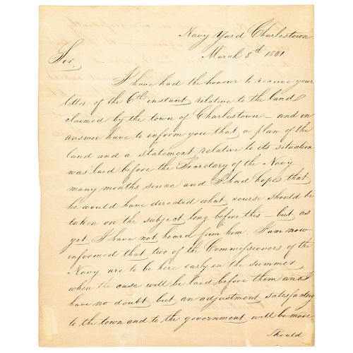 1821 Commodore Isaac Hull ALS Regarding U.S. Navy - Charleston Land Negociations