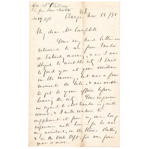 1878 George B. McClellan Autograph Letter Signed as 24th Governor of New Jersey 