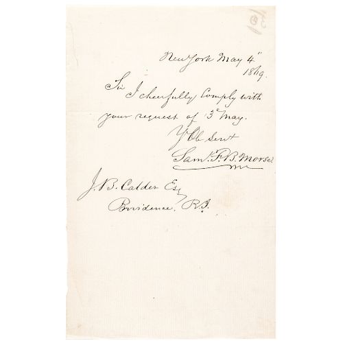 SAMUEL F. B. MORSE 1869 Lovely High Quality Short Autograph Letter Signed