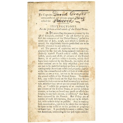 1798 TIMOTHY PICKERING Signed INSTRUCTIONS For Private Armed Vessels of the U.S.