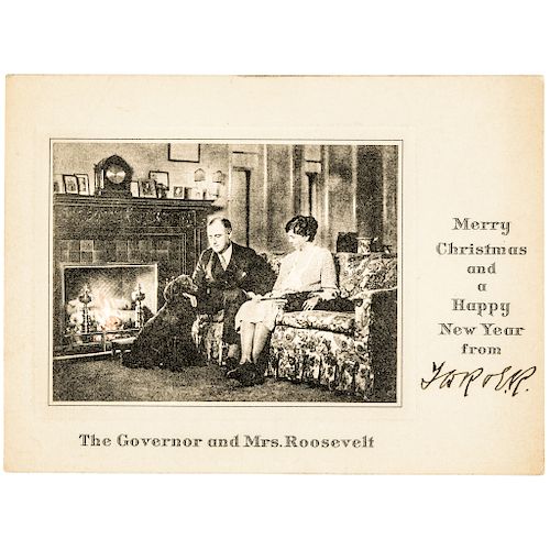 FRANKLIN D. ROOSEVELT Christmas Card Signed, F. D. Roosevelt 4x3 as Governor