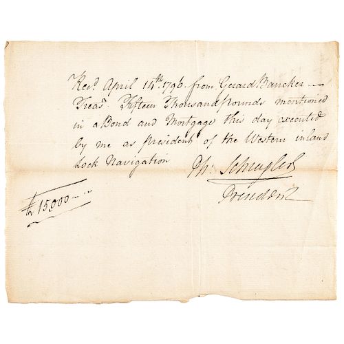 1796 Maj. General PHILIP SCHUYLER Signed Western Inland Lock Navigation Document