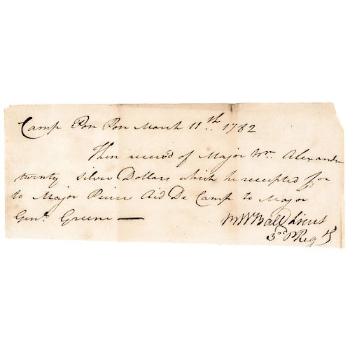 1782 Revolutionary War Document Mentions Genl. Greene, Majors Alexander + Pierce