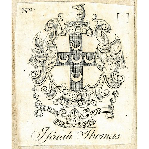 PAUL REVERE Engraved/Printed Bookplate for Isaiah Thomas Personal Library Copy