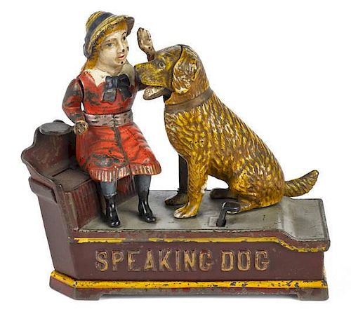 Cast iron Speaking Dog mechanical bank, manufac