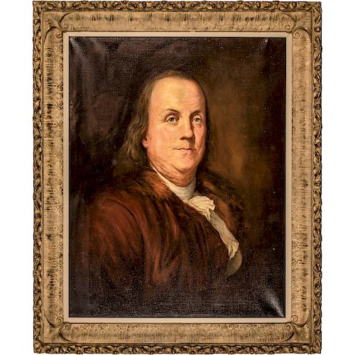 c. Mid to Late 1800s, American Oil on Canvas Painting of Benjamin Franklin