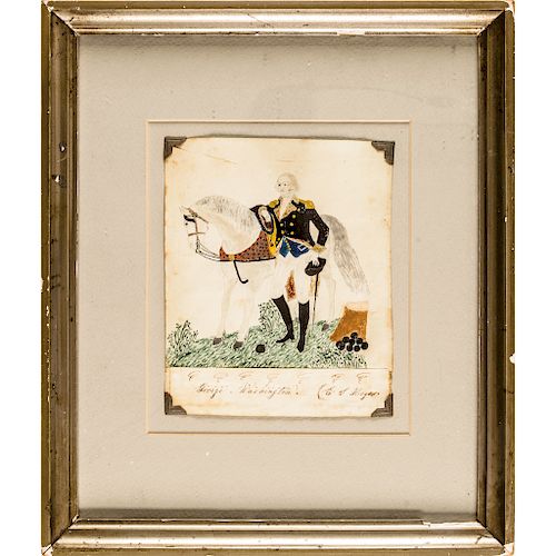 c. 1820 Early American Gen. GEORGE WASHINGTON Folk Art Style Watercolor Painting