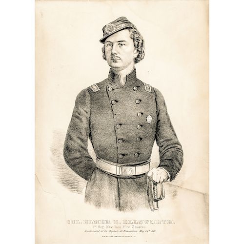1861 Civil War Currier & Ives Print: COL. ELMER E. ELLSWORTH, New York